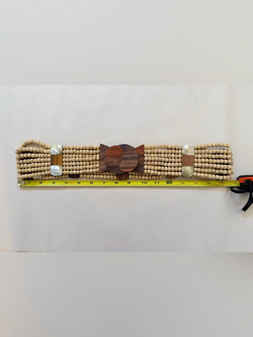 Wood Beaded Stretch Belt Wide Boho Natural Wood 32-33” Unmarked Statement